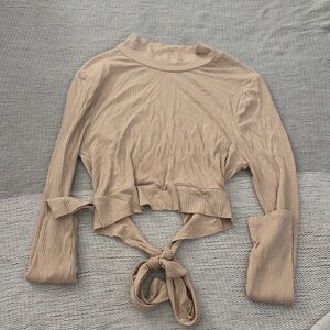 Stylish Tan Ribbed Women's Top